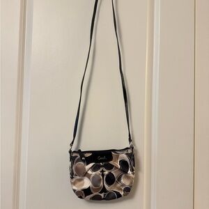 Coach Ashley Scarf Print Satin Black and Cream Crossbody Bag